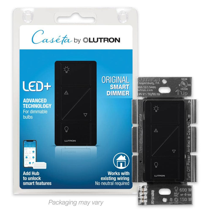 Lutron Caseta Smart Dimmer Switch for Wall & Ceiling Lights, 150W LED, Black (PD-6WCL-BL)