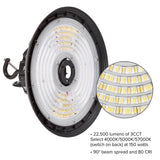 Maxxima 10 in LED UFO High Bay Light Fixture, 22,500 Lumens, 3 CCT 4000K-5700K, Selectable Wattage 100-150, Black, Hardwired