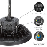 Maxxima 10 in LED UFO High Bay Light Fixture, 22,500 Lumens, 3 CCT 4000K-5700K, Selectable Wattage 100-150, Black, Hardwired