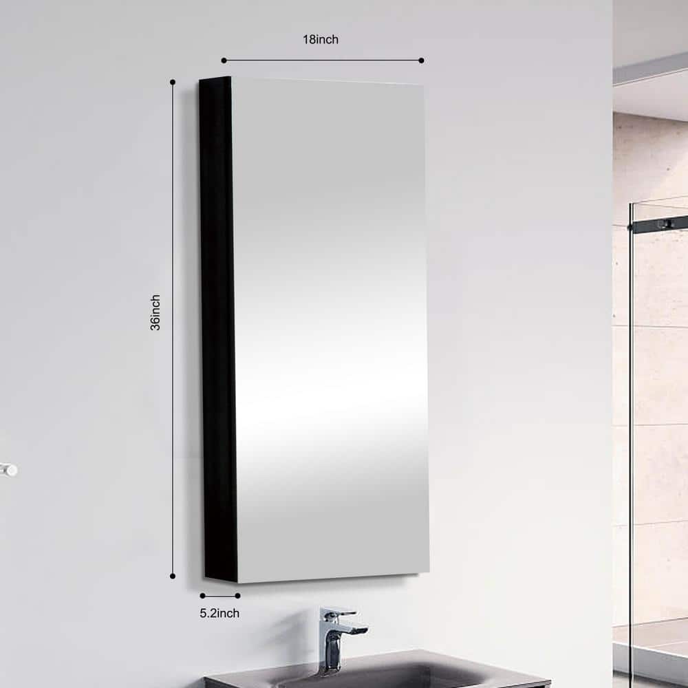 Interbath 18 in. W x 36 in. H Rectangular Black Aluminum Surface Mount Medicine Cabinet with Mirror