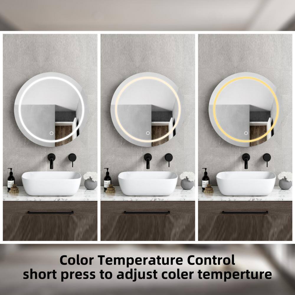 Cesicia 26 in. W x 26 in. H Round Iron Wall Mount Medicine Cabinet with Mirror 3 Colors LED Anti-fog Function