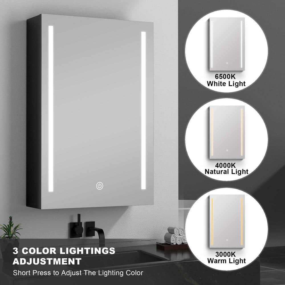 Unbranded Modern 20 in. W x 30 in. H Black Rectangular Surface Mount Framed Bathroom Medicine Cabinet with Mirror (Right Open)