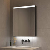 24 in. W x 30 in. H Black Rectangular Aluminum LED Medicine Cabinet with Mirror and Adjustable Shelf, Left Open