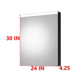 24 in. W x 30 in. H Black Rectangular Aluminum LED Medicine Cabinet with Mirror and Adjustable Shelf, Left Open