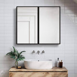 Tileon 30 in. W x 26 in. H Black Metal Framed Rectangular Wall Mount/Recessed Bathroom Medicine Cabinet with Mirror