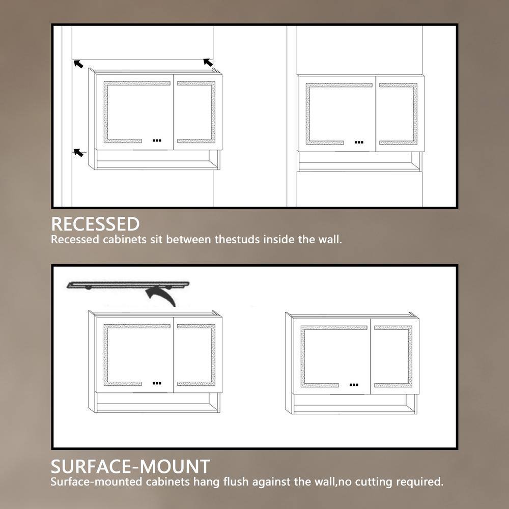 24 in. W x 32 in. H Surface/Recessed-Mount Rectangular LED Bathroom Medicine Cabinet with Mirror and External Shelf