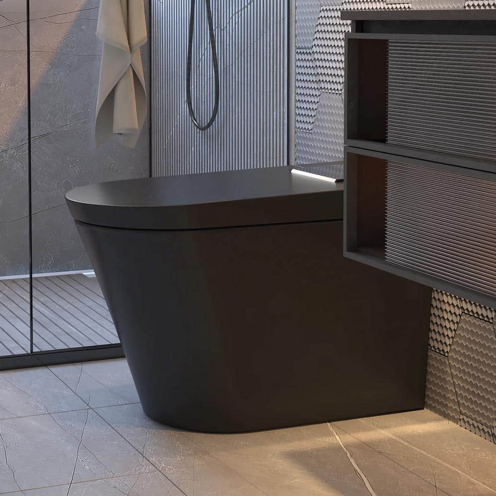 MEDUNJESS M-Z Elongated Smart Bidet Toilet in Black with Auto Open/Close, Auto Flush, Heated Seat, and Foot Sensor