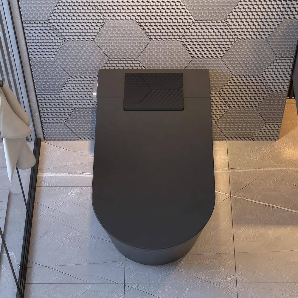 MEDUNJESS M-Z Elongated Smart Bidet Toilet in Black with Auto Open/Close, Auto Flush, Heated Seat, and Foot Sensor