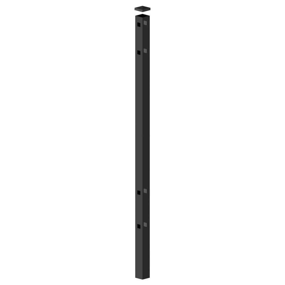 2 in. x 2 in. x 70 in. Black Aluminum Line Fence Post