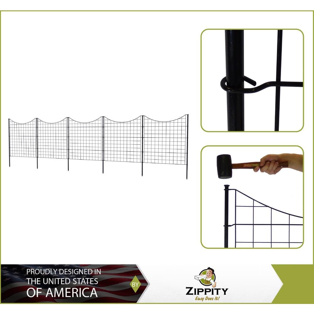 Zippity Outdoor Products 3.25 ft. H x 3 ft. W Zippity Black Metal Garden Fence Panel with Stakes (5-pack)
