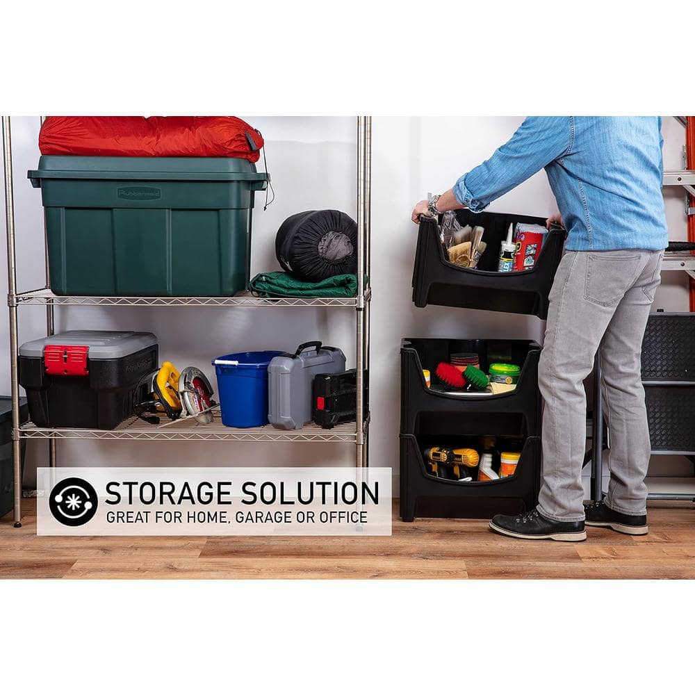 MIGHTY TUFF Jumbo Stackable 16 Gal. Storage Bins with Handles in Black (Pack of 3)