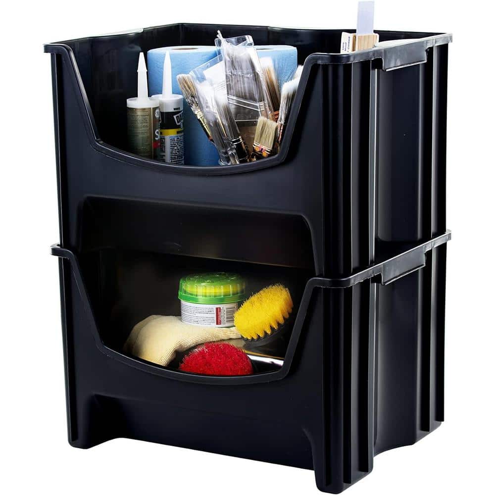 MIGHTY TUFF Jumbo Stackable 16 Gal. Storage Bins with Handles in Black (Pack of 3)