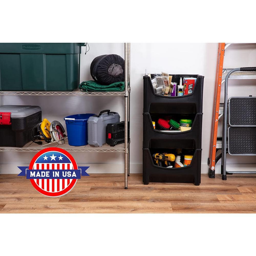 MIGHTY TUFF Jumbo Stackable 16 Gal. Storage Bins with Handles in Black (Pack of 3)