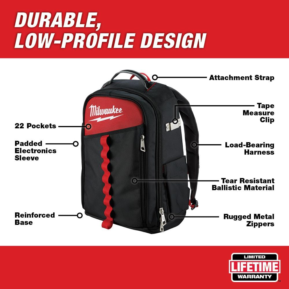 Milwaukee 14 in. Low-Profile Tool Backpack with Multi-Size Zipper Pouches (3-Pack)