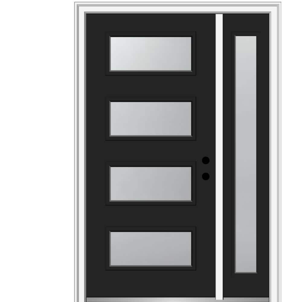53 in. x 81.75 in. Celeste Frosted Glass Left-Hand Inswing 4-Lite Eclectic Painted Steel Prehung Front Door w/ Sidelite