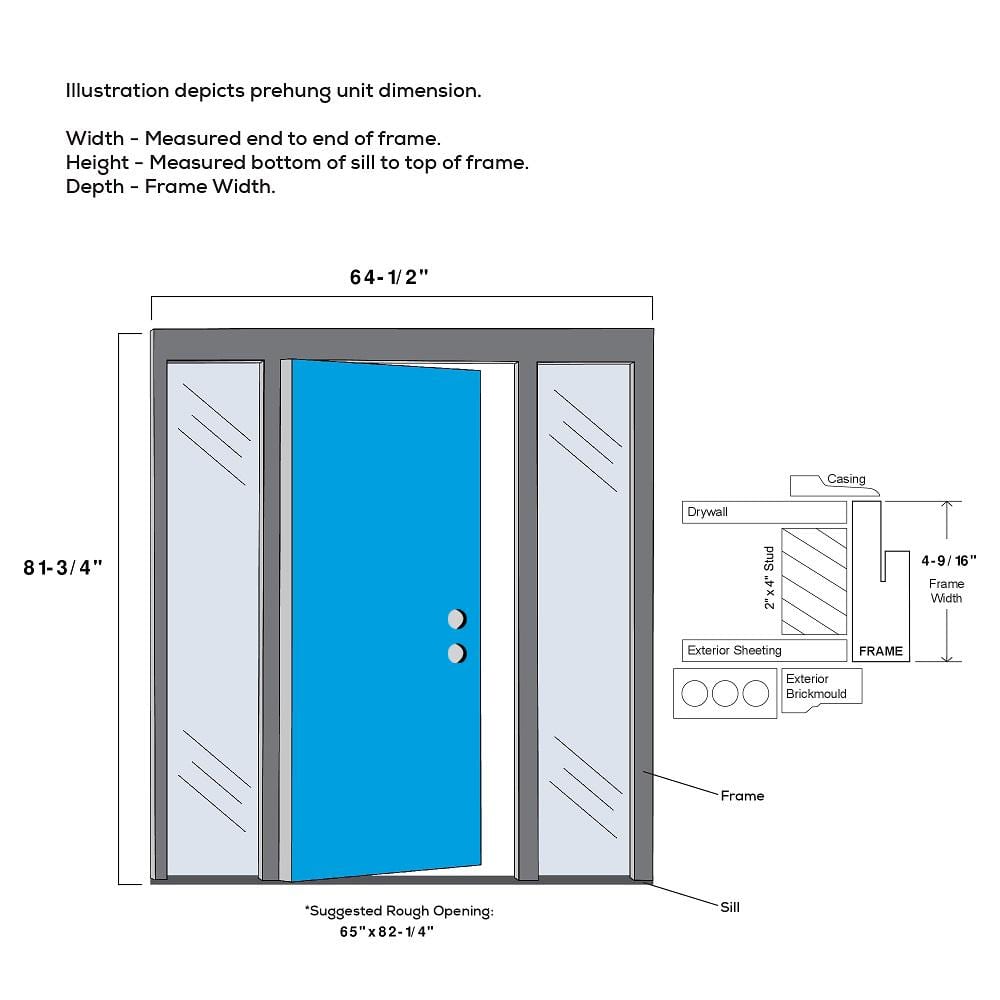 64.5 in. x 81.75 in. Celeste Left-Hand Inswing 4-Lite Frosted Modern Painted Steel Prehung Front Door with Sidelites