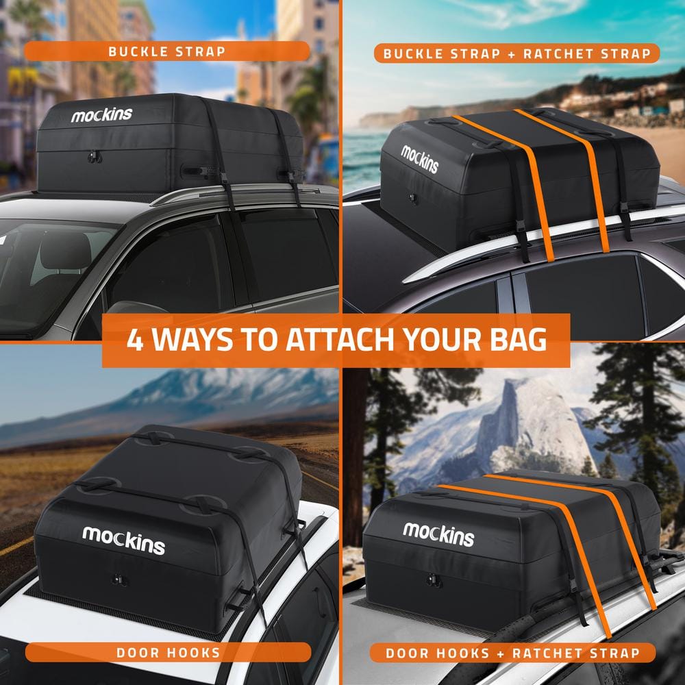 Mockins 44 in. x 34 in. x 17 in. Waterproof Cargo Roof Bag Set with Car Roof Mat and Ratchet Straps 16 cu. ft. Dry Storage Space