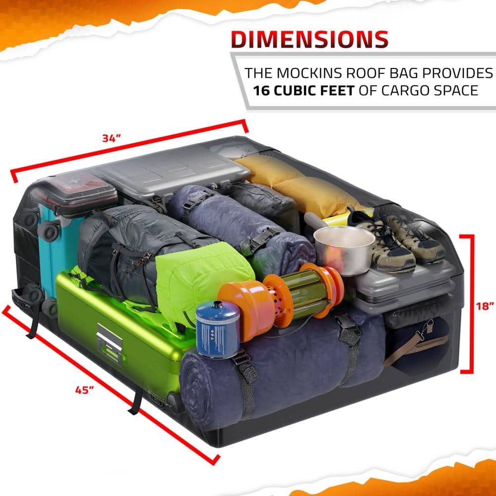 Mockins 44 in. x 34 in. x 17 in. Waterproof Cargo Roof Bag Set with Car Roof Mat and Ratchet Straps 16 cu. ft. Dry Storage Space