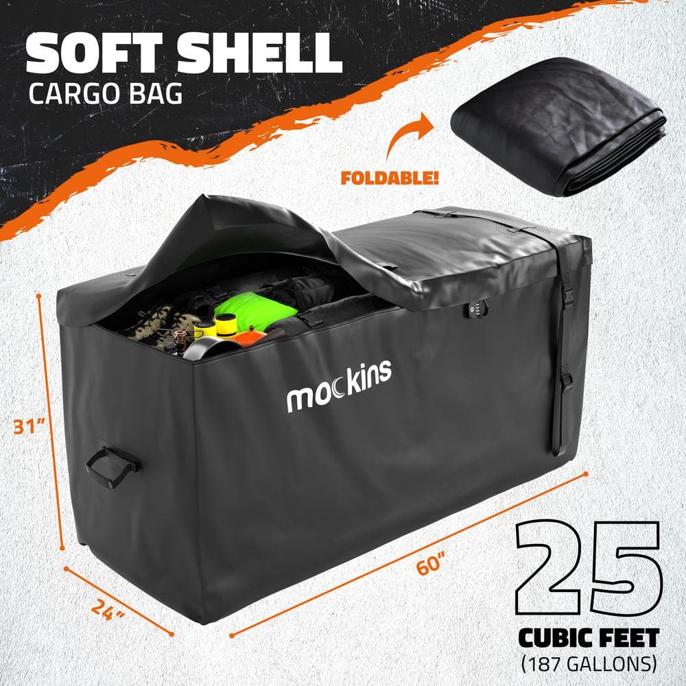 Mockins 25 Cu. Ft. XL Hitch Cargo Carrier Bag 59.5x30.5x23.5 in. Black Abrasion Resistant Vinyl Waterproof Cargo Bag