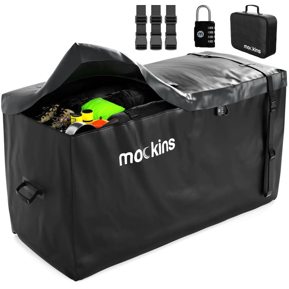 Mockins 25 Cu. Ft. XL Hitch Cargo Carrier Bag 59.5x30.5x23.5 in. Black Abrasion Resistant Vinyl Waterproof Cargo Bag