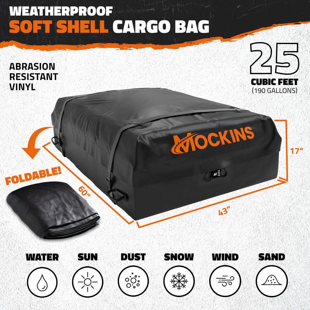 Mockins 25 cu. ft. Waterproof Rooftop Carrier Bag Capacity Storage Roof Bag Use With Or Without Racks/Bars Accessories Included