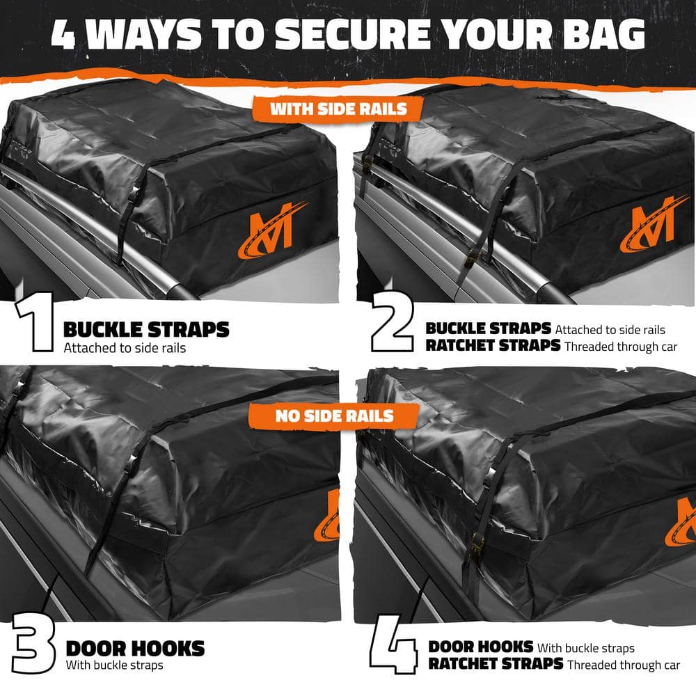 Mockins 25 cu. ft. Waterproof Rooftop Carrier Bag Capacity Storage Roof Bag Use With Or Without Racks/Bars Accessories Included