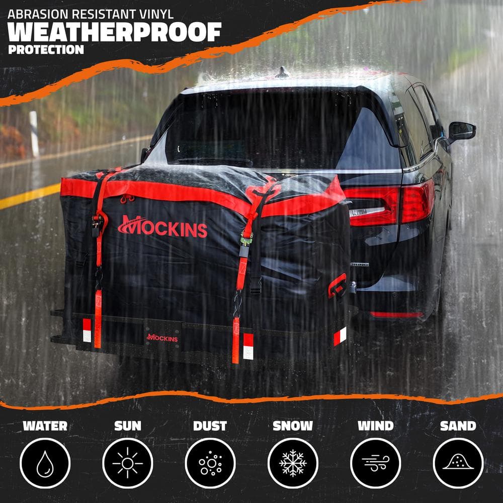 Mockins 15 cu. ft. Waterproof Cargo Carrier Bag 48 in. x 31 in. x 18 in. Hitch Cargo Bag and 4-Pack Cubes, Red