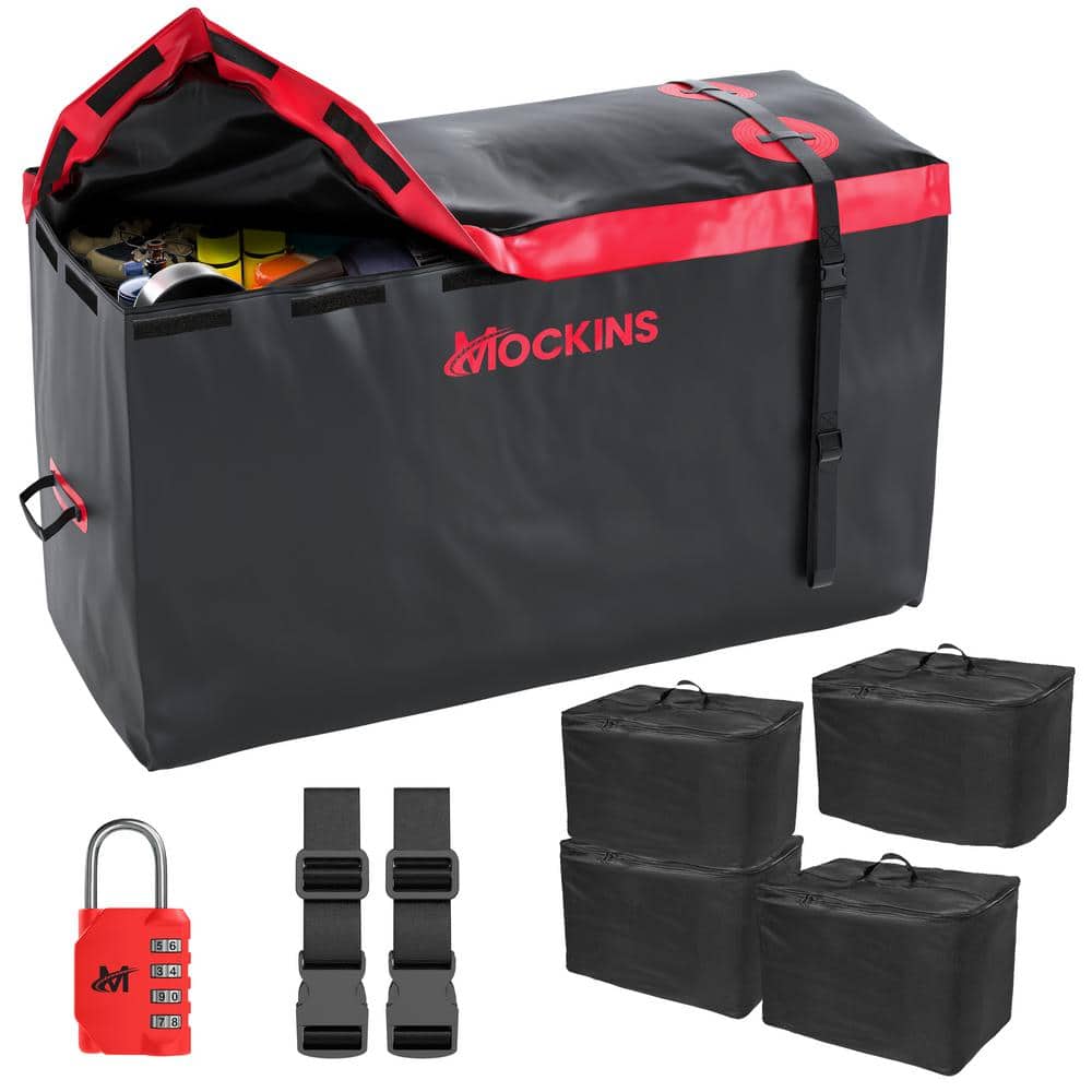 Mockins 15 cu. ft. Waterproof Cargo Carrier Bag 48 in. x 31 in. x 18 in. Hitch Cargo Bag and 4-Pack Cubes, Red