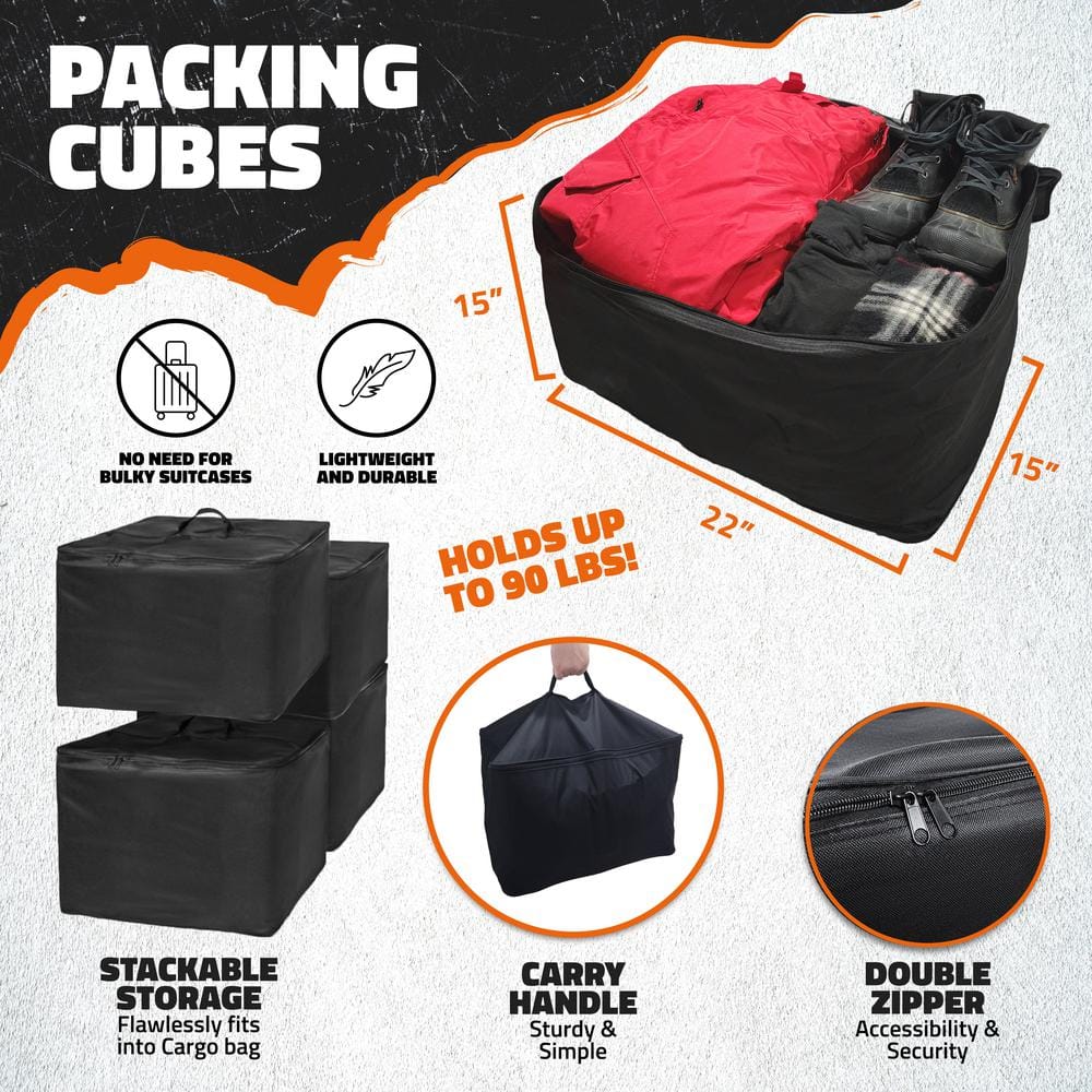 Mockins 15 cu. ft. Waterproof Cargo Carrier Bag 48 in. x 31 in. x 18 in. Hitch Cargo Bag and 4-Pack Cubes, Red