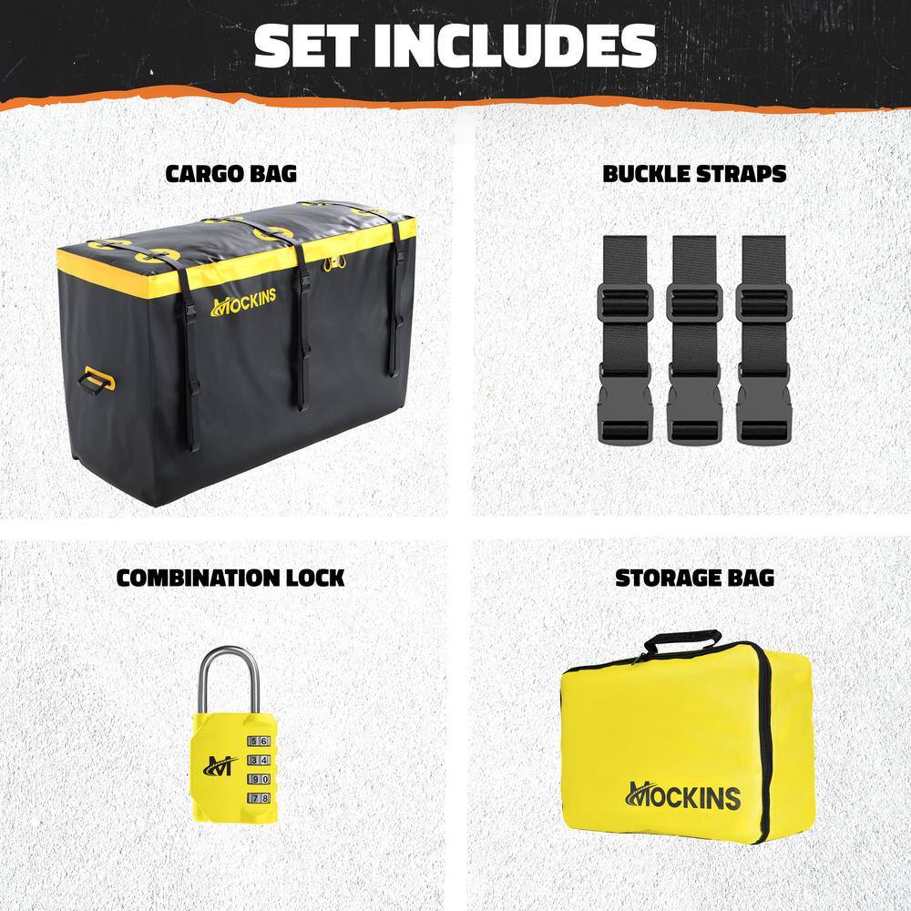 Mockins 30 cu. ft. Waterproof Cargo Carrier Bag 60 in. x 36 in. x 24 in. Cargo Hitch Bag with Lock Straps and Carry Bag, Yellow
