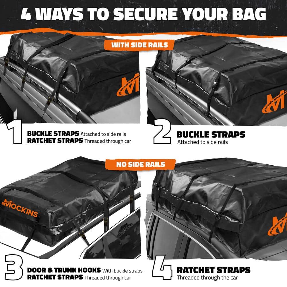 Mockins 40 Cu. ft. Waterproof Rooftop Cargo Carrier Bag - 72 in x 48 in x 20 in Soft Shell Roof Bag w/ Carry Bag and Accessories