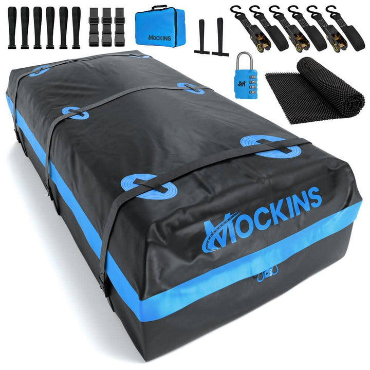Mockins 35 cu. ft. Waterproof Rooftop Cargo Carrier Bag 80 in. x 40 in. x 19 in. Roof Bag with Storage Bag and Accessories, Blue