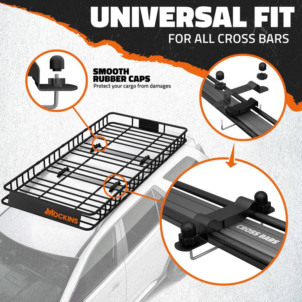 Mockins 84 in. x 39 in. x 6 in. Rooftop Cargo Carrier with Cargo Net and Ratchet Straps, 250 lbs. Cap Roof Luggage Basket
