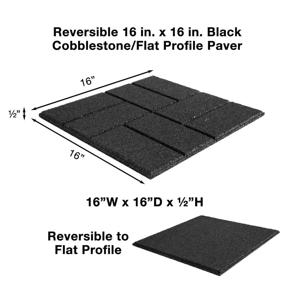 Multy Home Envirotile 16 in. x 16 in. Square Black Reversible Brickface/Flat Profile Rubber Paver