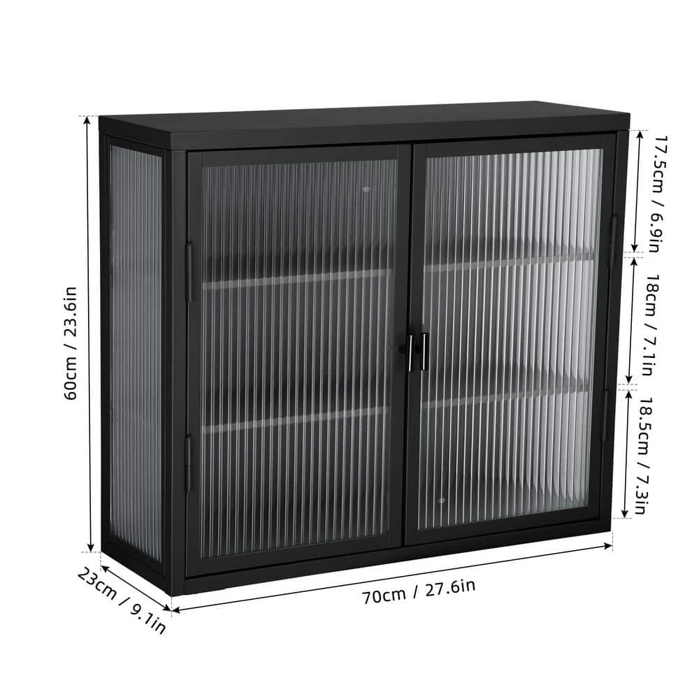 Nivencai 27.6 in. W x 9.1 in. D x 23.6 in. H Ready to Assemble Metal Wall Kitchen Cabinet in Black with Detachable Shelves