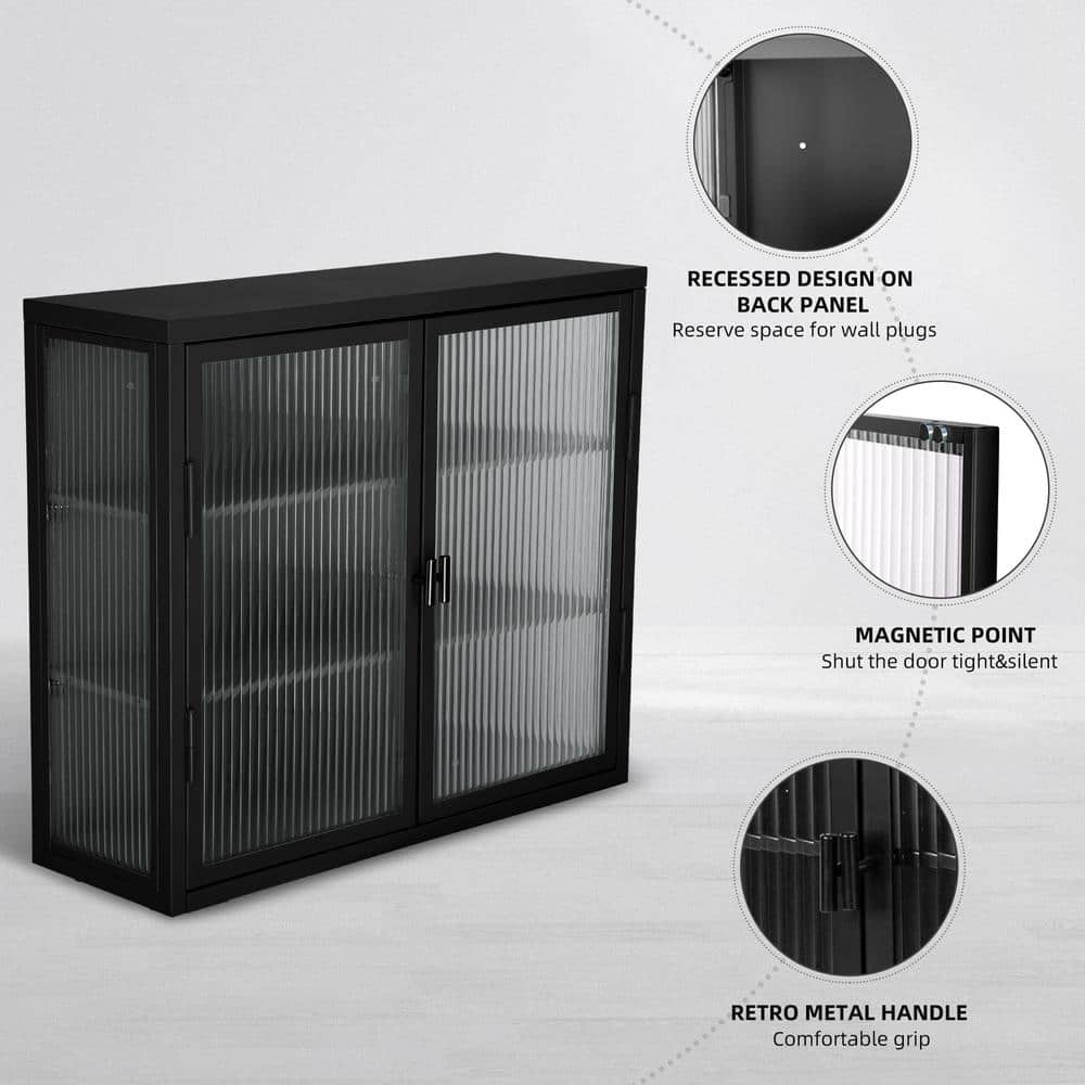 Nivencai 27.6 in. W x 9.1 in. D x 23.6 in. H Ready to Assemble Metal Wall Kitchen Cabinet in Black with Detachable Shelves