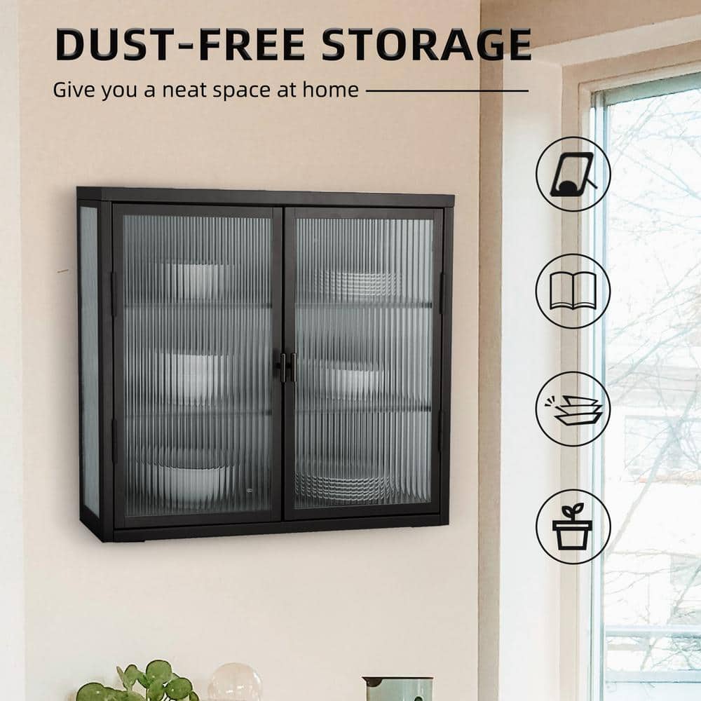 Nivencai 27.6 in. W x 9.1 in. D x 23.6 in. H Ready to Assemble Metal Wall Kitchen Cabinet in Black with Detachable Shelves