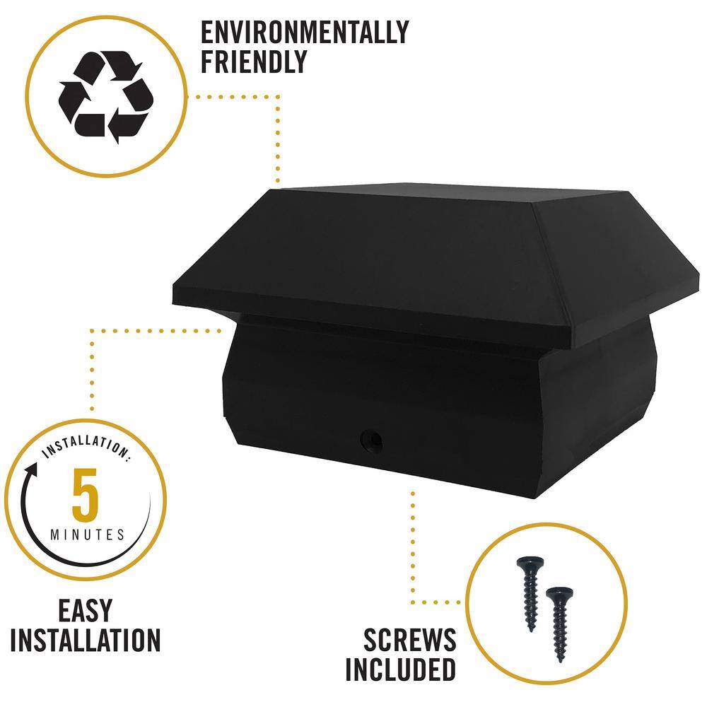 NUVO IRON 4 in. x 4 in. Black Plastic Pyramid Post Cap (24-Pack)