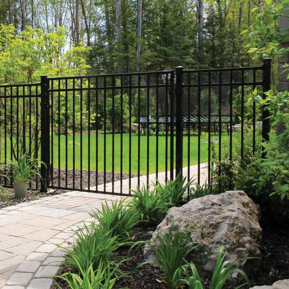 NUVO IRON 2.75 ft. x 5.67 ft. Coral Profile Black Iron Flat Top Fence Gate