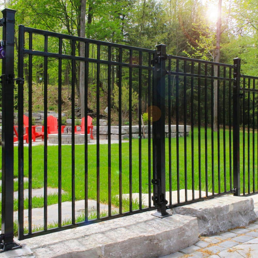 NUVO IRON 2.75 ft. x 5.67 ft. Coral Profile Black Iron Flat Top Fence Gate
