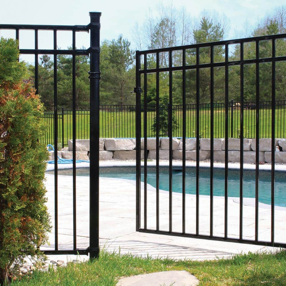 NUVO IRON 2.75 ft. x 5.67 ft. Coral Profile Black Iron Flat Top Fence Gate