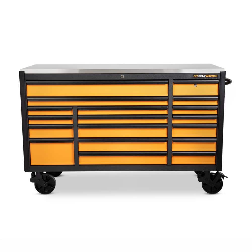 GEARWRENCH GSX 72 in. x 25 in. 18 Drawer Orange and Black Rolling Tool Cabinet with Stainless Steel Worktop and Black Pulls