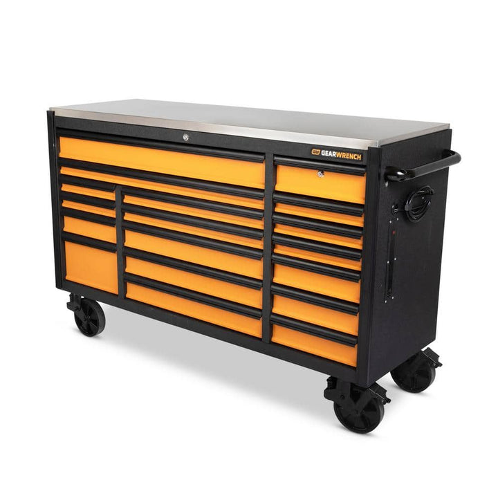 GEARWRENCH GSX 72 in. x 25 in. 18 Drawer Orange and Black Rolling Tool Cabinet with Stainless Steel Worktop and Black Pulls