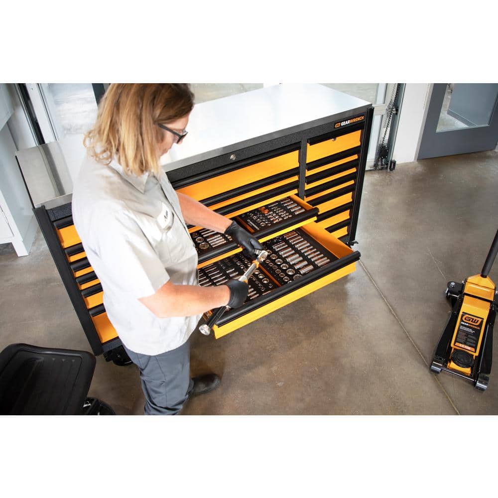 GEARWRENCH GSX 72 in. x 25 in. 18 Drawer Orange and Black Rolling Tool Cabinet with Stainless Steel Worktop and Black Pulls