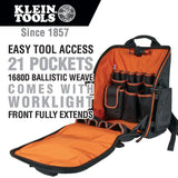 Klein Tools Tradesman Pro 17.25 in Tool Station Backpack with Worklight, 21 Pockets, 1680D Ballistic Nylon