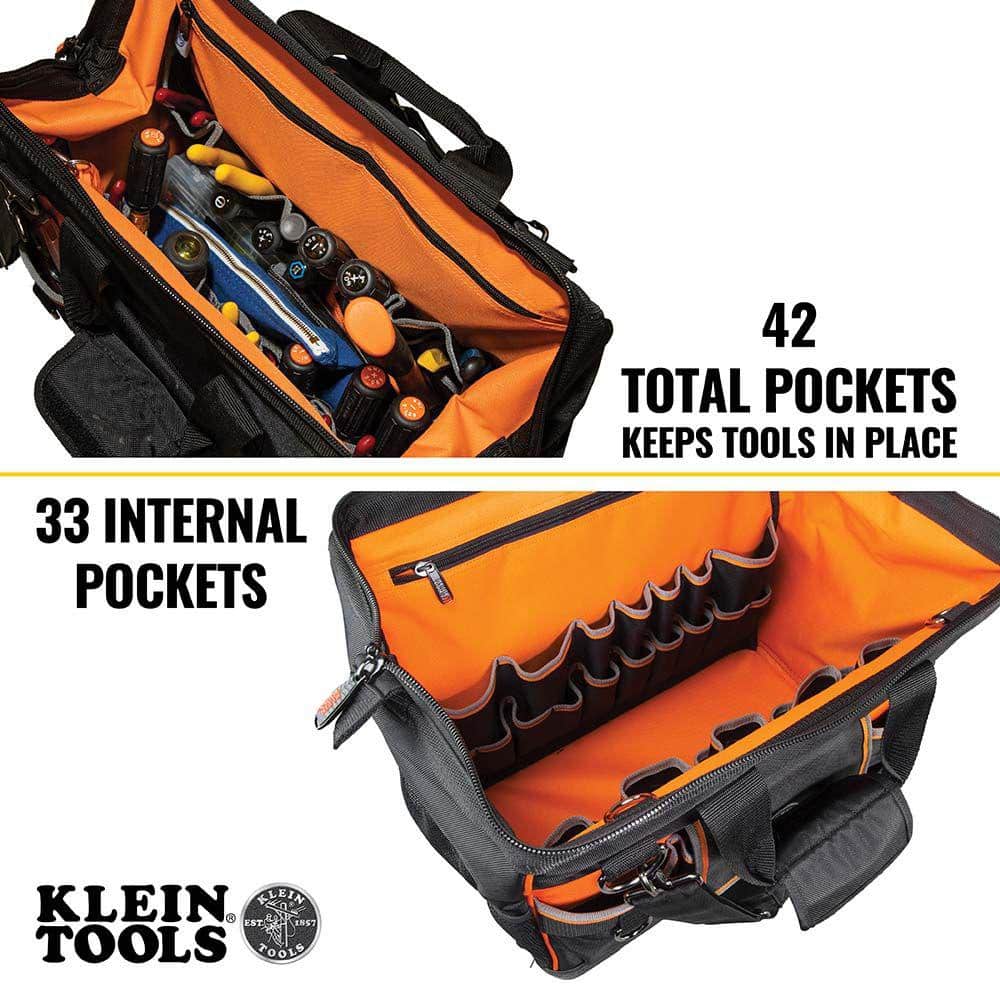 Klein Tools Tradesman Pro Wide-Open Tool Bag, 42 Pockets, 16-Inch (Model 55469)