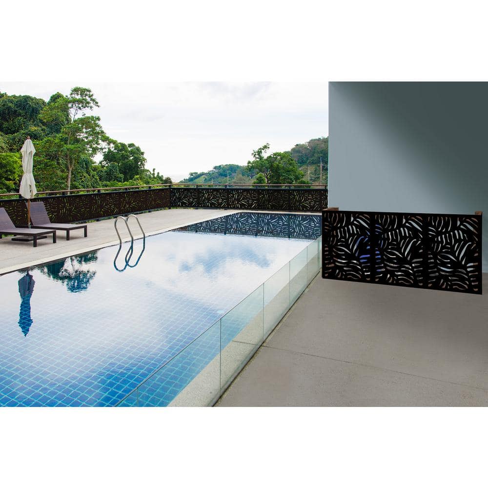 OUTDECO 4 ft. x 3 ft. Black Paradise Hardwood Composite Decorative Wall Decor and Privacy Panel