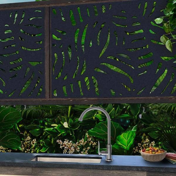 OUTDECO 4 ft. x 3 ft. Black Paradise Hardwood Composite Decorative Wall Decor and Privacy Panel