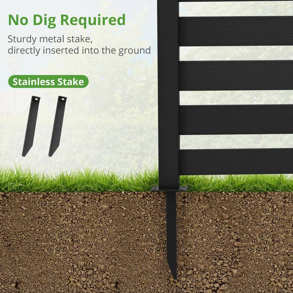 38 in. W x 46 in. H Black Outdoor No Dig Fence Poly Plastic Picket Fence Panel Decorative Garden Privacy Fence(4-Pack)