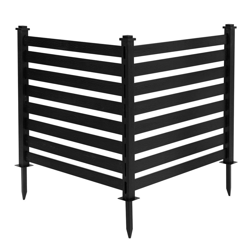 38 in. W x 46 in. H Black Outdoor No Dig Fence Poly Plastic Picket Fence Panel Decorative Garden Privacy Fence(4-Pack)